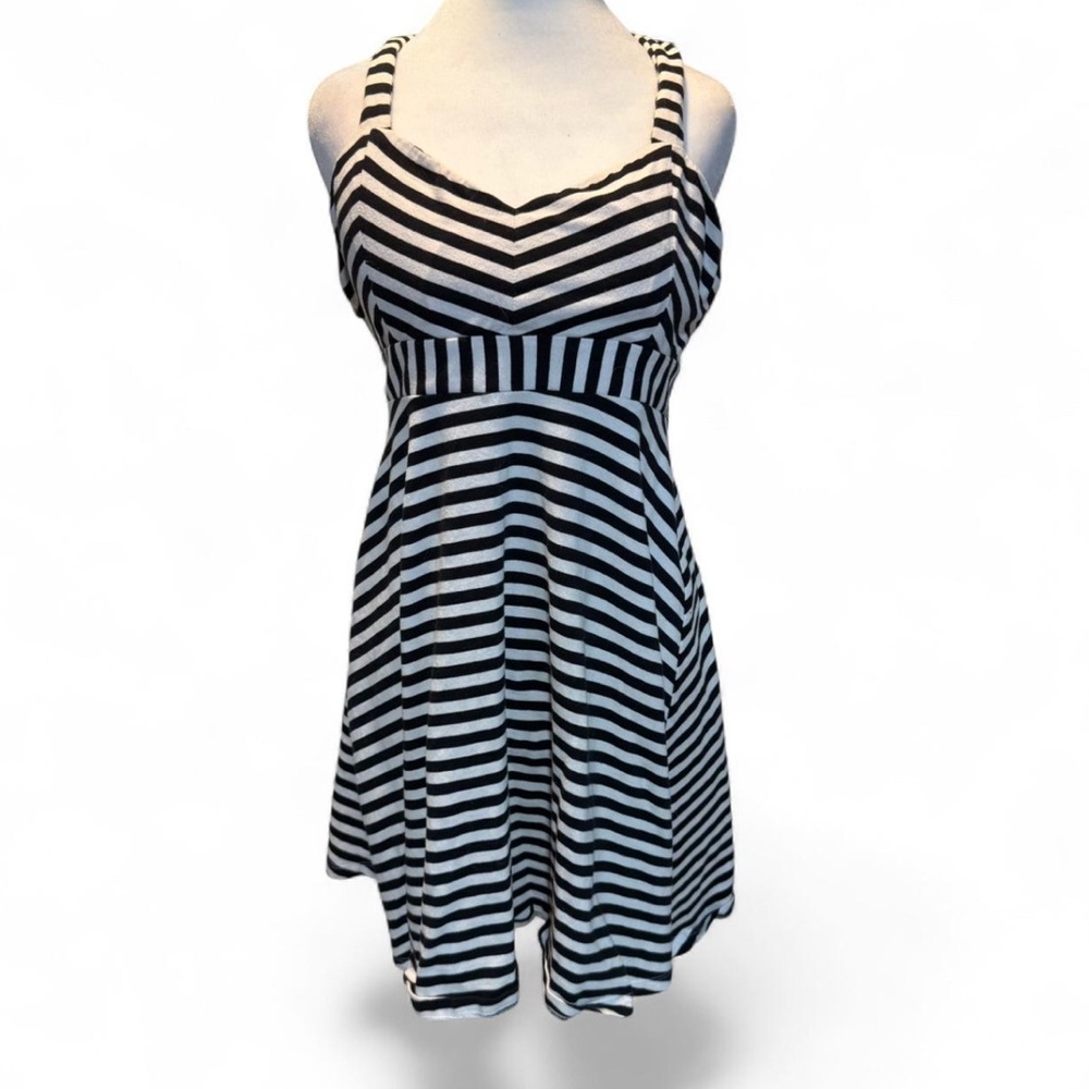 black candies dress and White striped skater style dress. SZ L P-P 18 L 32 Size:US 14/UK 16/Europe 44 Bolden Stripe AL:June26 Mango Asymmetrical Satin Dress